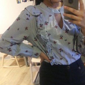 Ruffled/Embroidered Long Sleeve Top